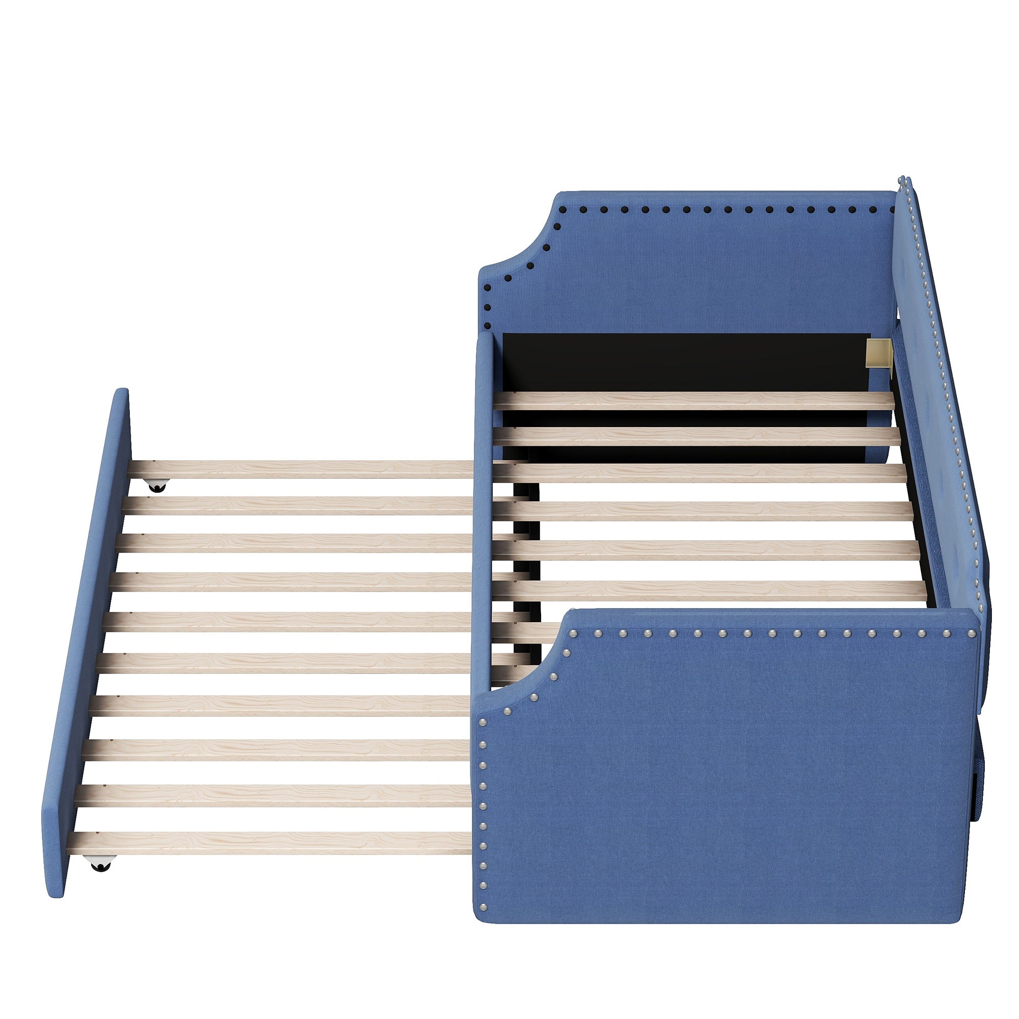 Upholstered Daybed with Trundle, Wood Slat Support,Upholstered Frame Sofa Bed , Twin,Blue - Atlantic Fine Furniture Melbourne FL