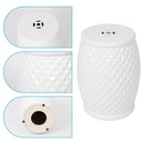 Glazed Ceramic Drum Stool Indoor / Outdoor Side Table Ceramic - White