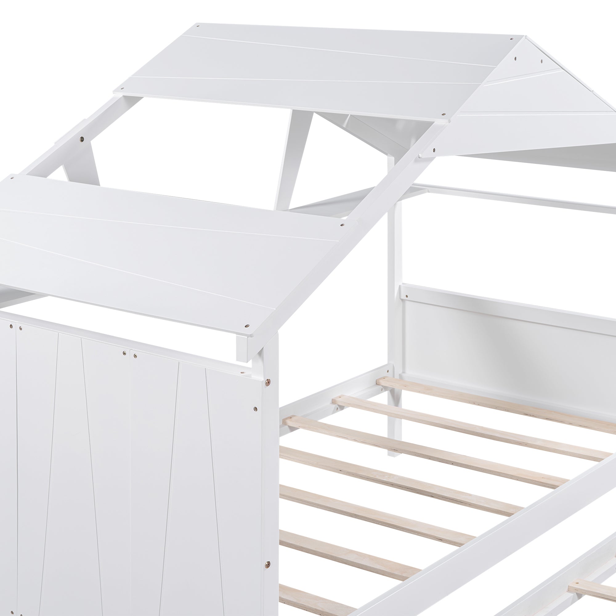 Wood Twin Size House Bed with Trundle and Storage, White - Atlantic Fine Furniture Melbourne FL