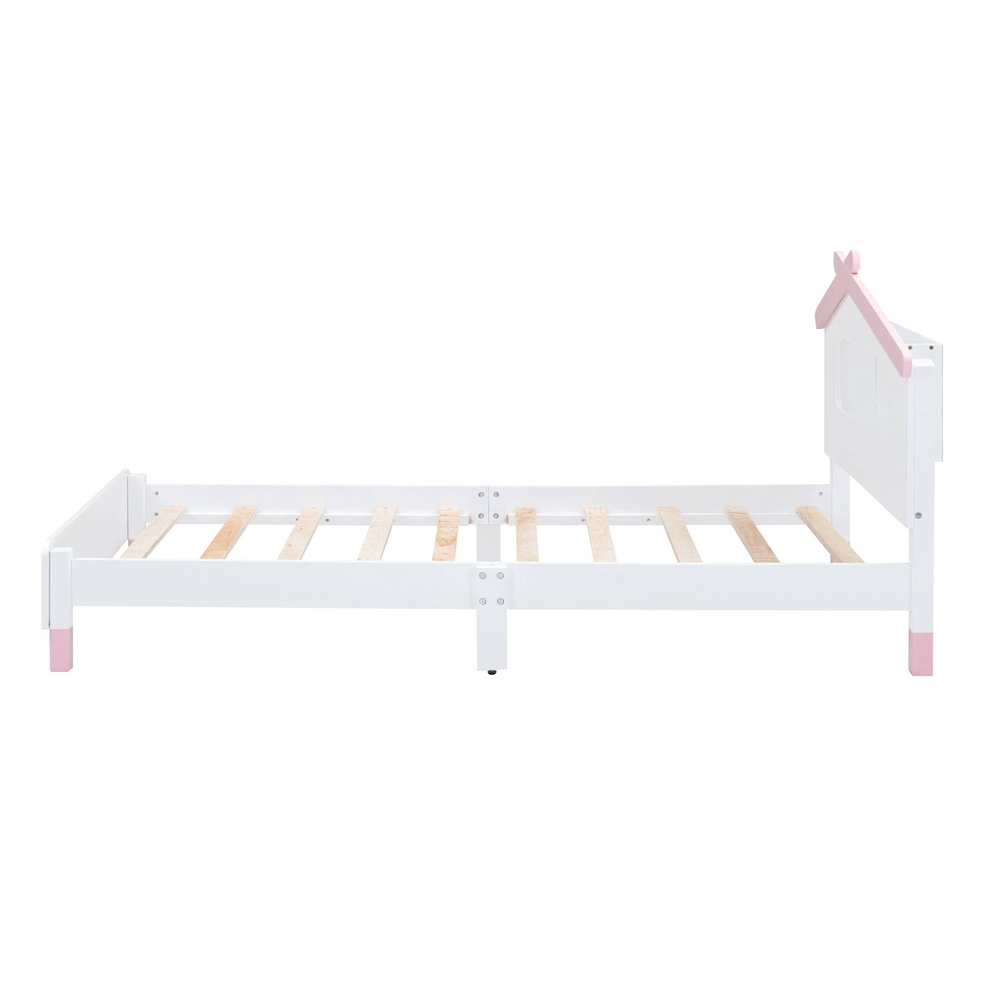 Twin Size Wood Platform Bed with House-shaped Headboard and Motion Activated Night Lights (White+Pink) - Atlantic Fine Furniture Melbourne FL