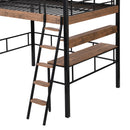 Metal Full Size Loft Bed with Built-in Desk, Storage Shelf and Ladder, Black