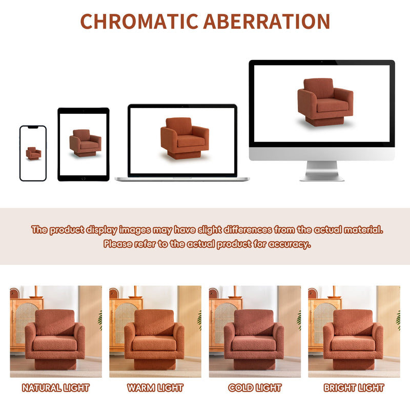 360° Modern Swivel Accent Chair Round Armchair, Thick Padded Single Lounge Sofa Upholstered Comfy