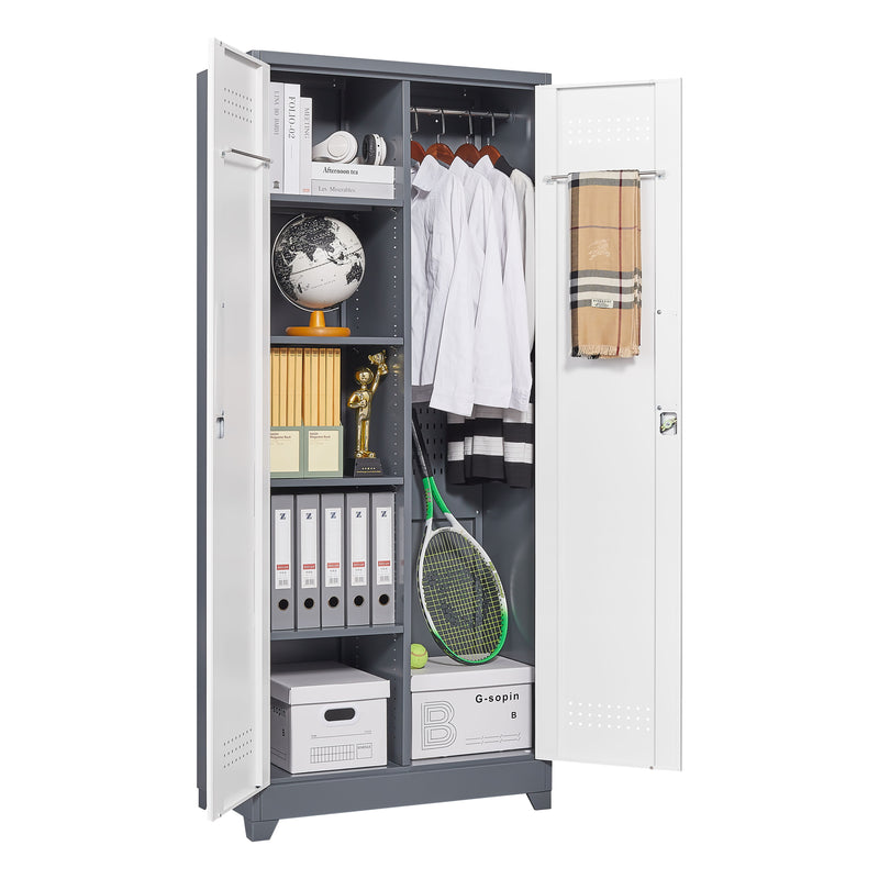 Metal Storage Cabinets, Cleaning Tool Cabinet With Locking Door, Tall Broom Tool Organizer And Storage, Large Storage Cabinet For Kitchen