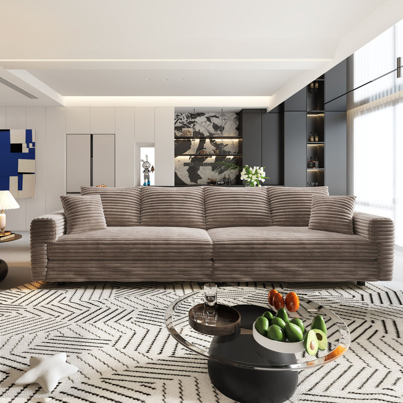 Plush Corduroy 4 Seat Sofa, Modern Comfy Upholstered Sofa Cloud Couch, Deep Seat Couches With Soft Pillows