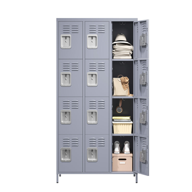 12 Door Lockers With Lock For Secure Storage Construction - Gray