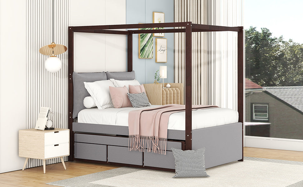 Full Size Upholstered  Canopy Bed with Trundle and 3 Drawers, Gray - Atlantic Fine Furniture Melbourne FL