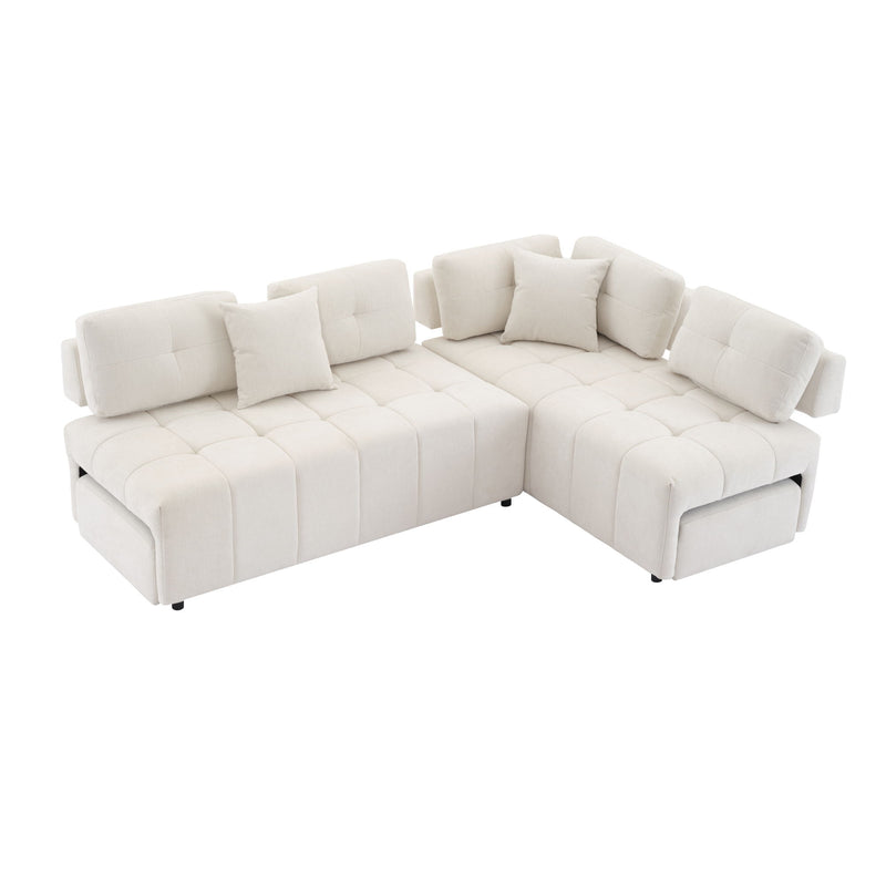 L-Shaped Sofa Sectional Sofa Couch With 2 Stools And 2 Lumbar Pillows For Living Room