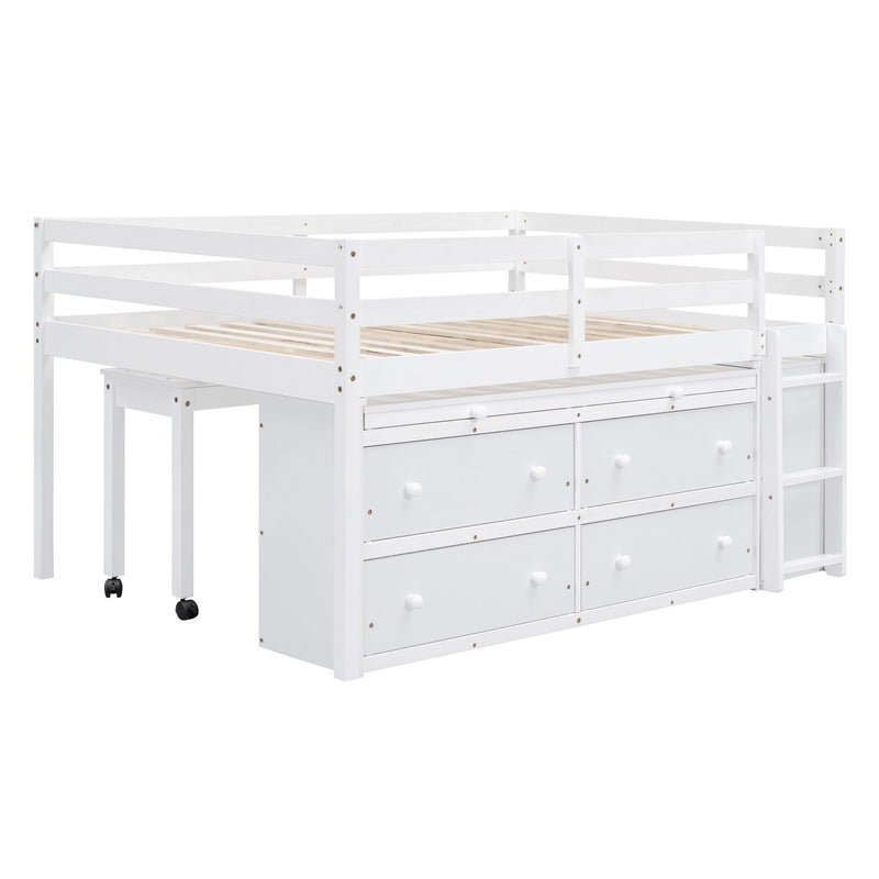 Loft Bed With Retractable Writing Desk And 4 Drawers, With Lateral Portable Desk And Shelves