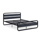 Industrial Platform Queen Bed Frame/Mattress Foundation with Rustic Headboard and Footboard, Strong Steel Slat Support, No Box Spring Needed, Noise Free, Easy Assembly