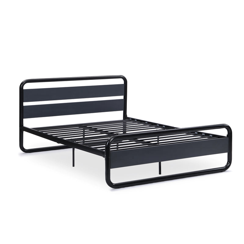 Industrial Platform Queen Bed Frame/Mattress Foundation with Rustic Headboard and Footboard, Strong Steel Slat Support, No Box Spring Needed, Noise Free, Easy Assembly