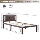Twin Size Bed, Wood Platform Bed Frame with Headboard For Kids, Slatted, Dark Walnut