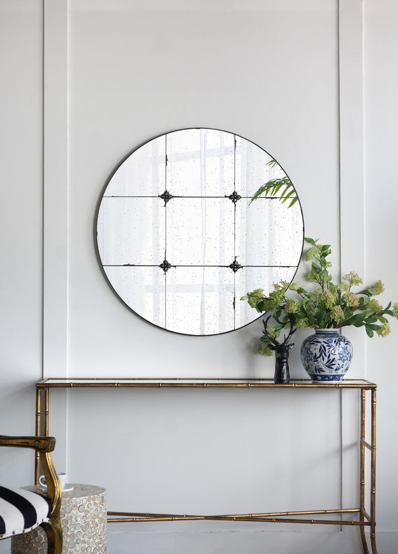 Traditional Decor Style Round Antique Glass Wall Mirror, Wall Decor For For Bathroom Entryway Console Lean Against Wall - Black