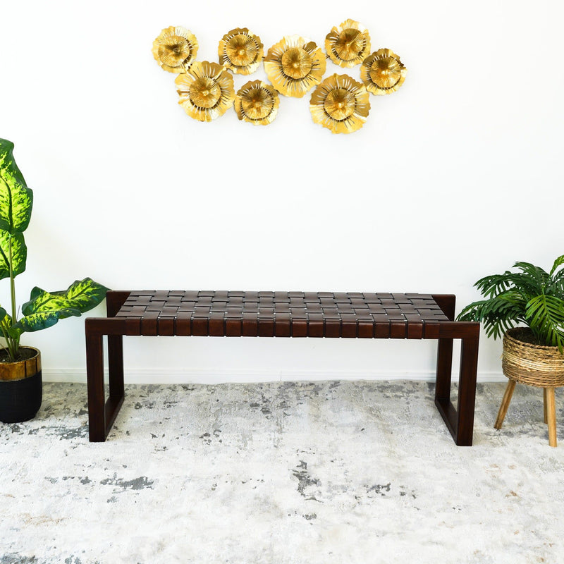 Christina - Leather Bench - Cognac / Dark Brown / Tan