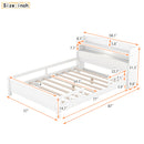 Wood Platform Bed With Built In LED Light, Storage Headboard And Guardrail