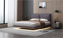 Upholstered Platform Bed With Sensor Light And 2 Large Backrests, With 2 Sets Of USB Port And Socket On Each Rear Bed Leg