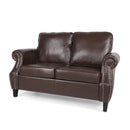 Contemporary Loveseat With Nailhead Trim - Dark Brown