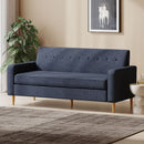 Mid Century Modern 3 Seater Sofa With Button Tufting - Dark Blue