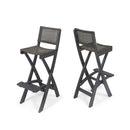 Outdoor Folding Acacia Wood Barstools With Rattan Backrest And Seat