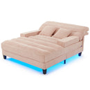 Chaise Bed Lounge Sofa Chair With Adjustable Backrest And LED Light Strip - Pink