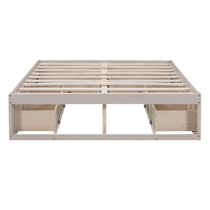 Full Size Platform Bed with 6 Storage Drawers,Antique White