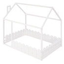 (Slats are not included) Full Size Wood Bed House Bed Frame with Fence,for Kids,Teens,Girls,Boys (White )(OLD SKU:WF281294AAK)