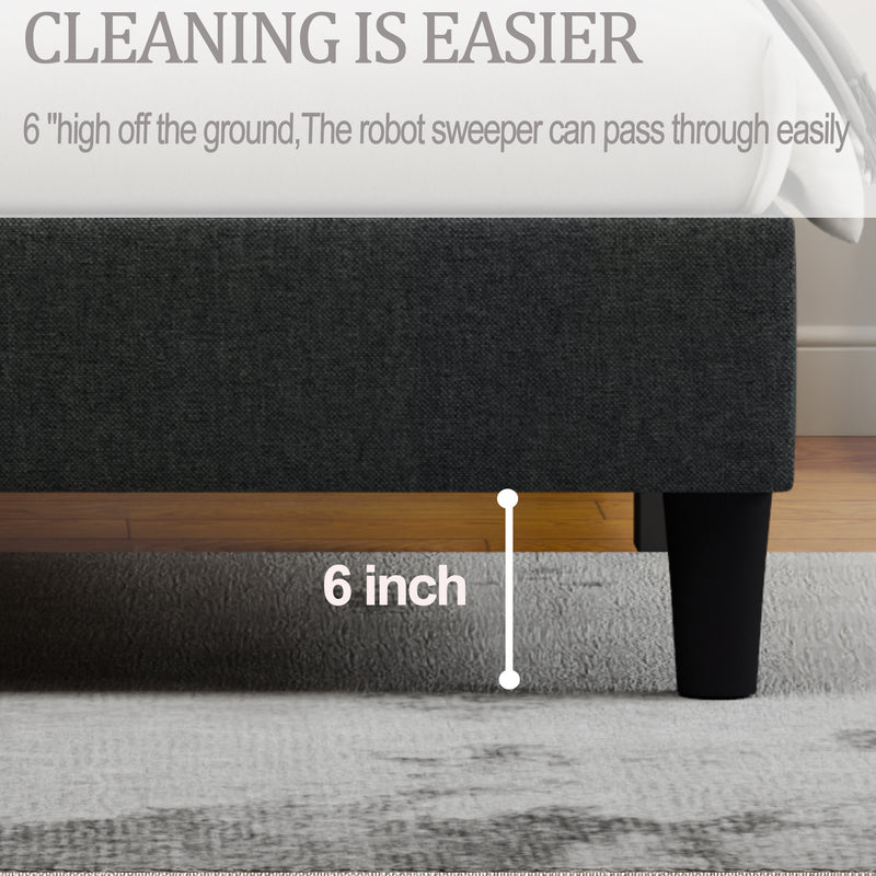 Full size Adjustable Headboard with Fine Linen Upholstery and Button Tufting for Bedroom,  Wave Top  dark Gray