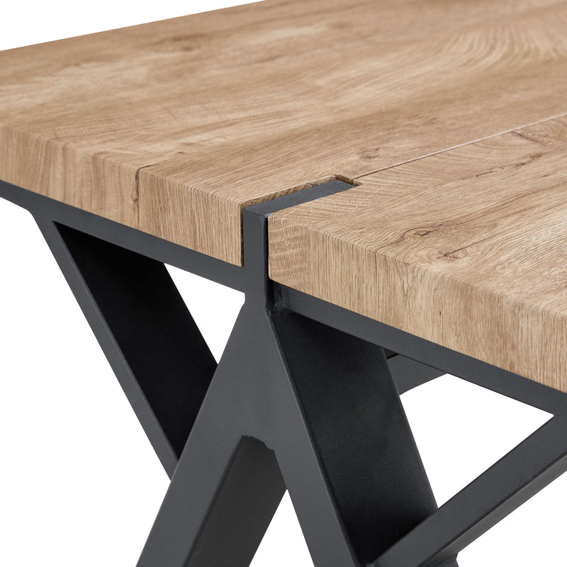 Wood Textured Dining Table With A Frame Legs.Density Board Sticker Pipe Spraying, Suitable For Various Occasions Such As Living Rooms - Black
