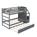 Twin-Over-Twin Bunk Bed with Twin Size Trundle and 3 Storage Stairs,Gray (OLD SKU :LP000064AAE)