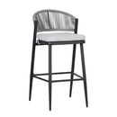 Outdoor Bar Height Metal Frame Counter Stools With Scallop Shaped Backrest & Water Resistant Cushions