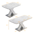 Modern Square Dining Table, Stretchable, with Printed White Marble Table Top+MDF X-Shape Table Leg with Metal Base