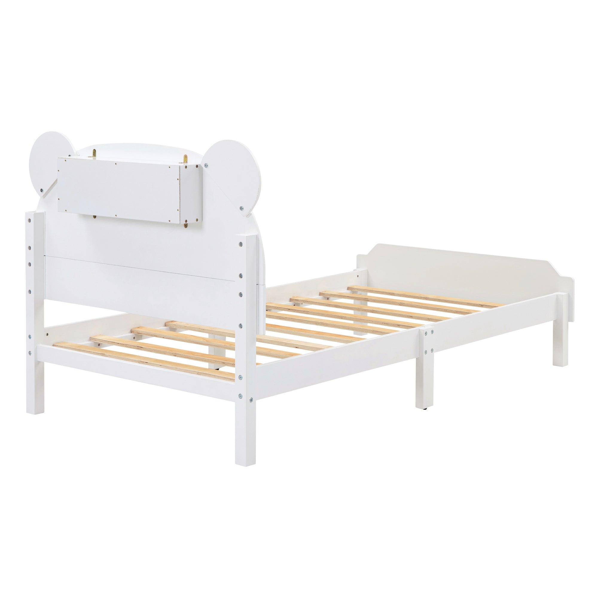 Twin Size Wood Platform Bed with Bear-shaped Headboard,Bed with Motion Activated Night Lights,White - Atlantic Fine Furniture Melbourne FL