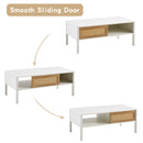 40.16" Rattan Coffee Table, Sliding Door For Storage, Metal Legs, Modern Table For Living Room