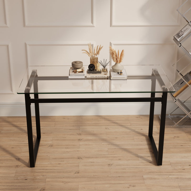 Modern Minimalist Rectangular Dining Table With Tempered Glass Top
