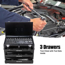 Portable 3 Drawer Steel Toolbox, 4 Layers Of Tools With Metal Latches, With Storage Tray And Carrying Handle