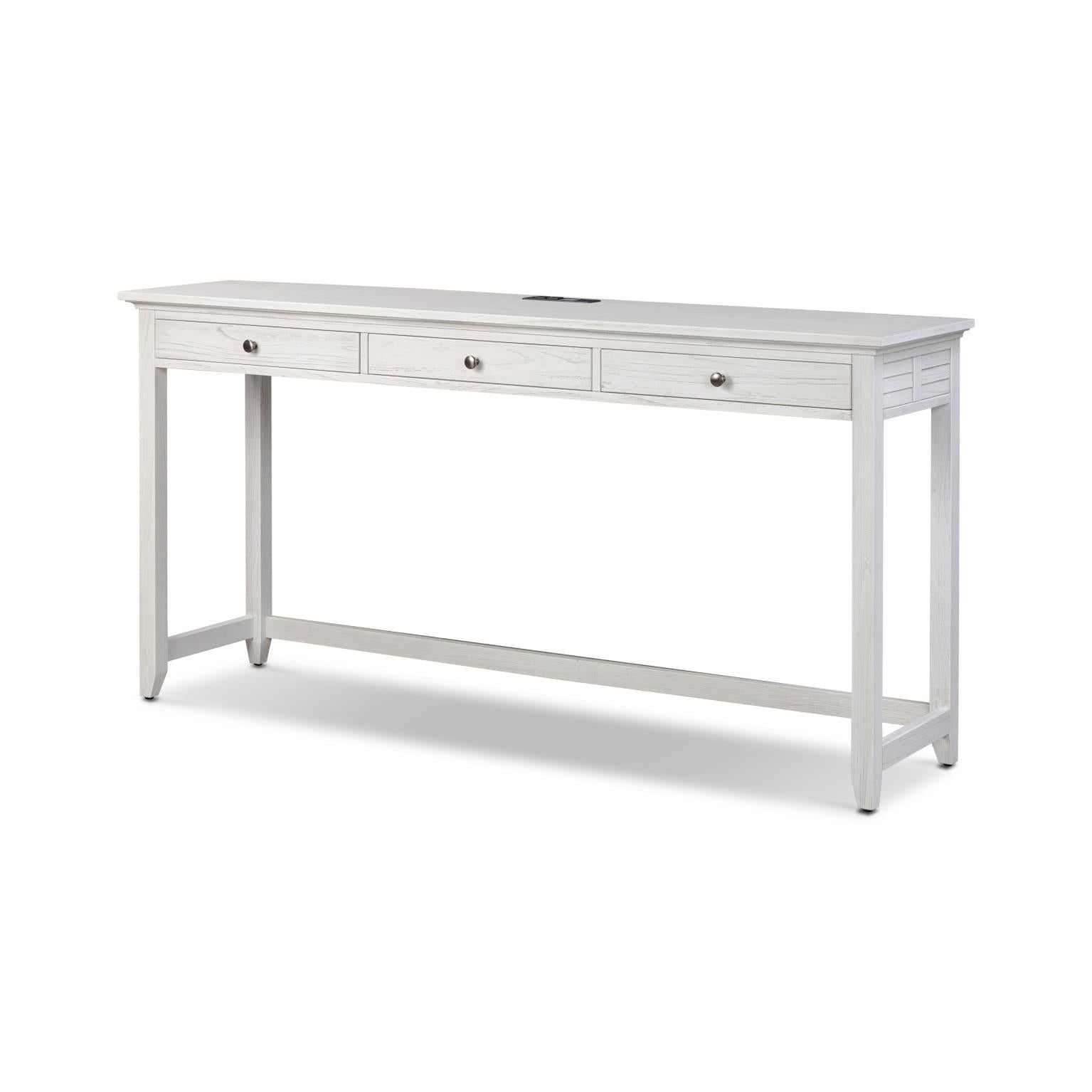 Surfside 3-Drawer Console and 3 Stools - Complete Set. Weathered White finish