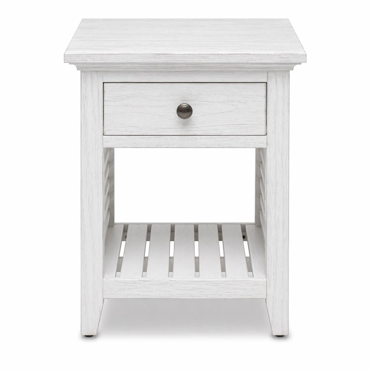 Surfside Shutter End Table. Weathered White Finish