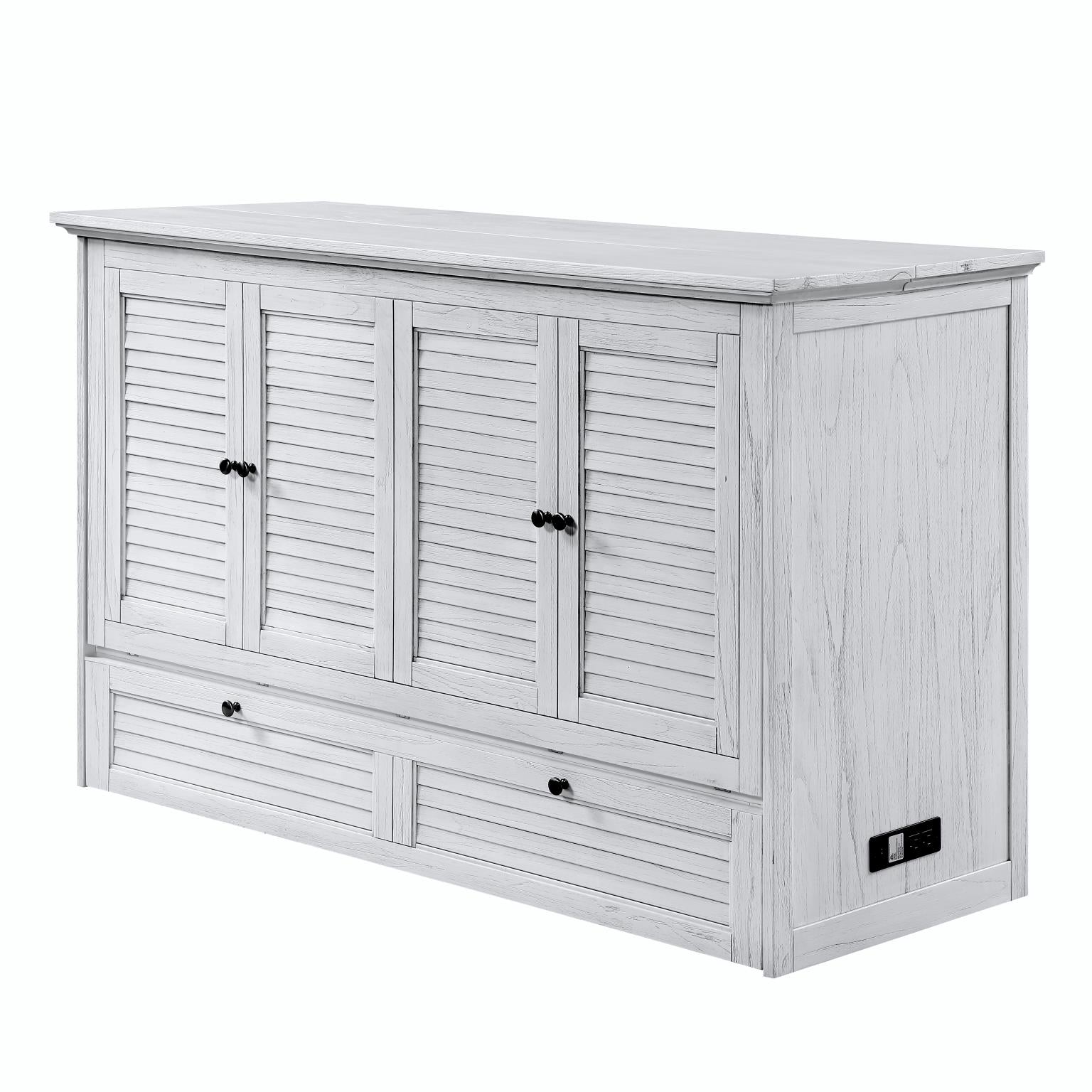 Surfside Queen Cabinet Bed w/ mattress. Weathered White finish