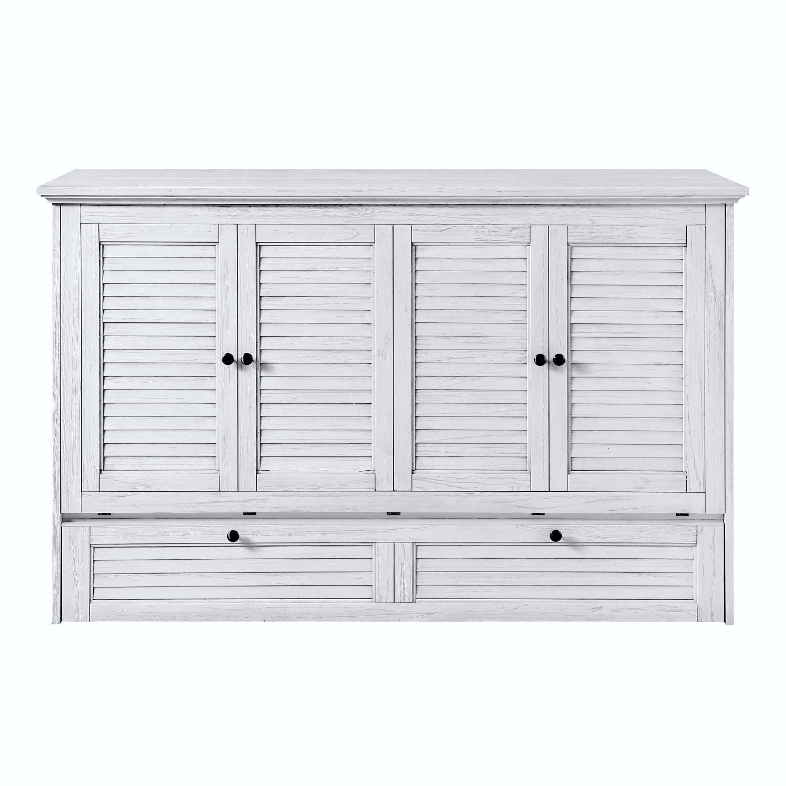 Surfside Queen Cabinet Bed w/ mattress. Weathered White finish
