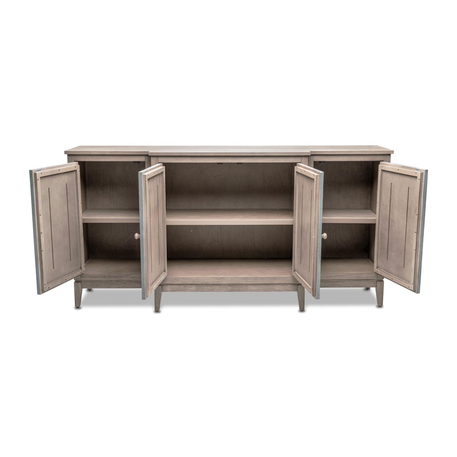 Sanibel 4-Door Credenza. Green/Grey Finish.