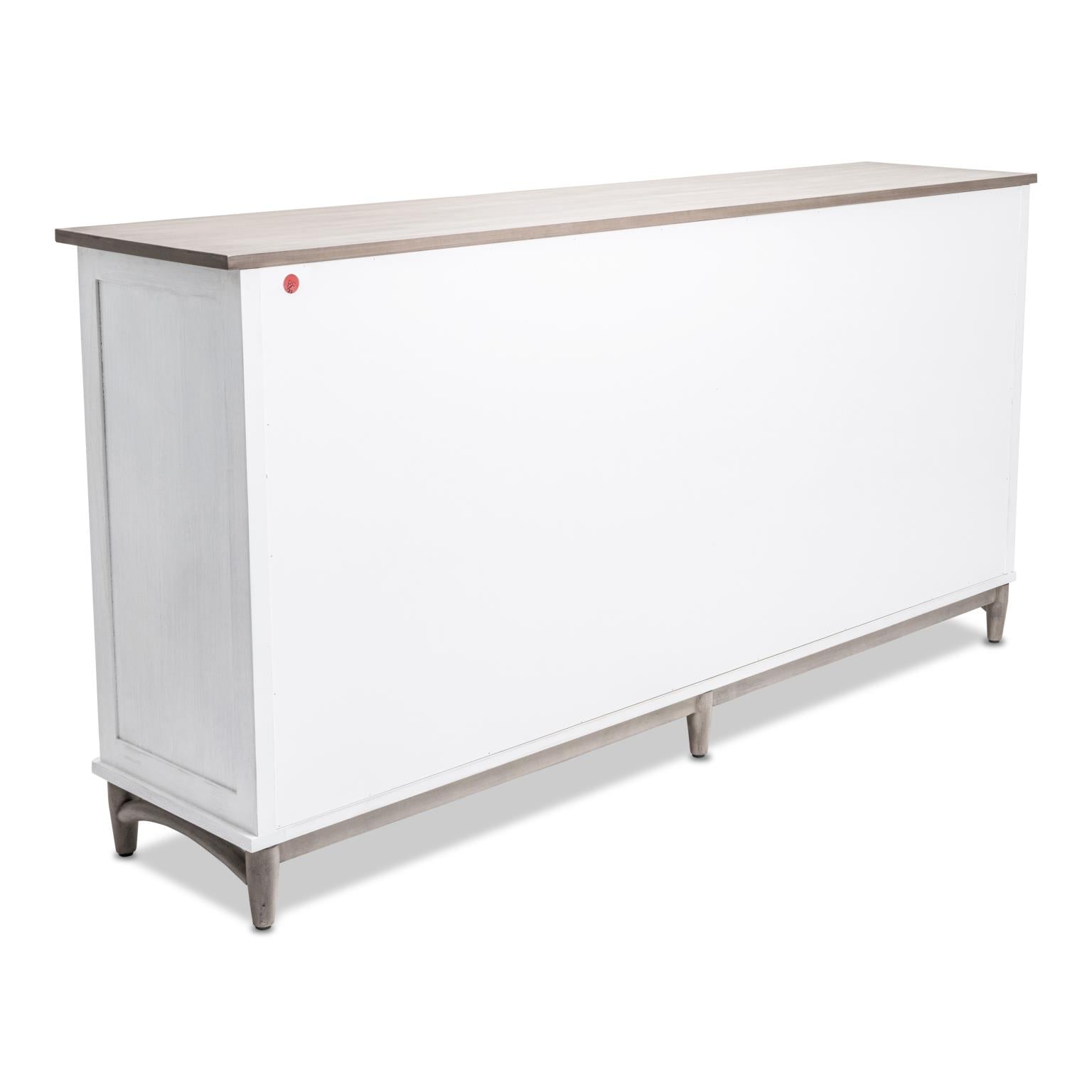 Port Royale 4-Door Credenza. Sea Drift/White Finish.