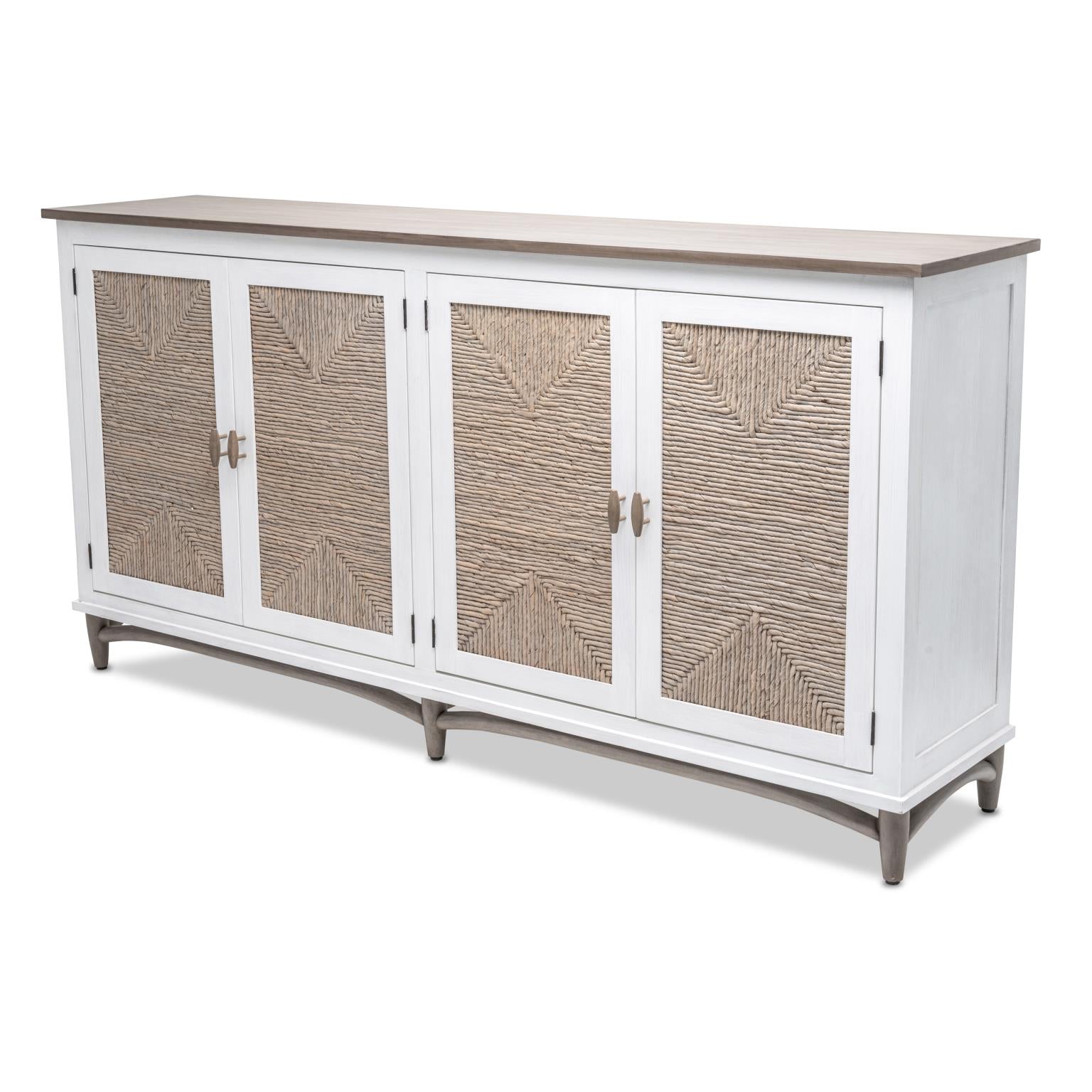 Port Royale 4-Door Credenza. Sea Drift/White Finish.