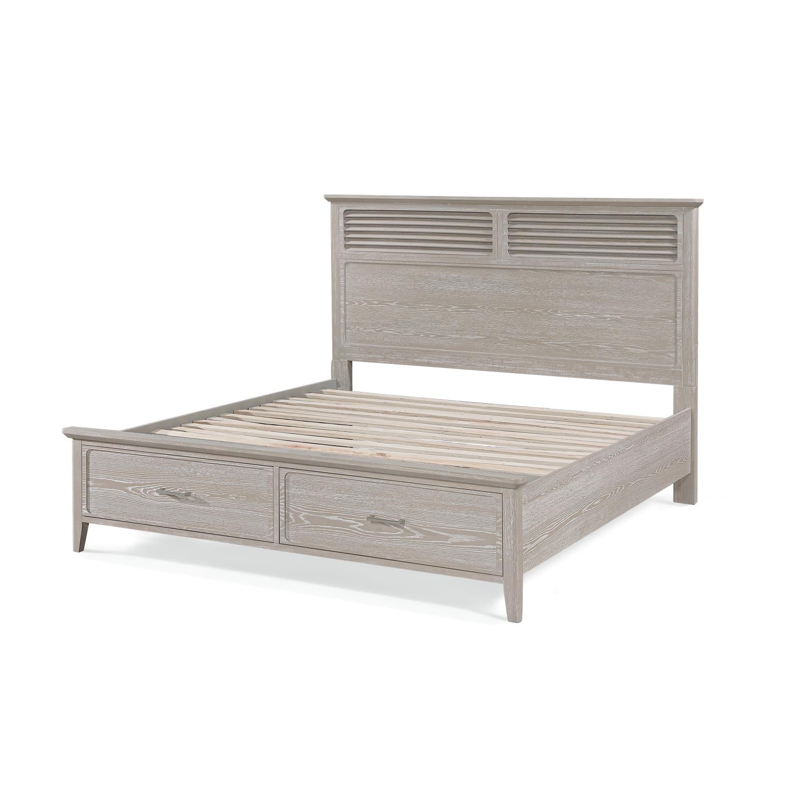 Cape May Queen Storage Footboard and Slats. Glazed Driftwood Finish