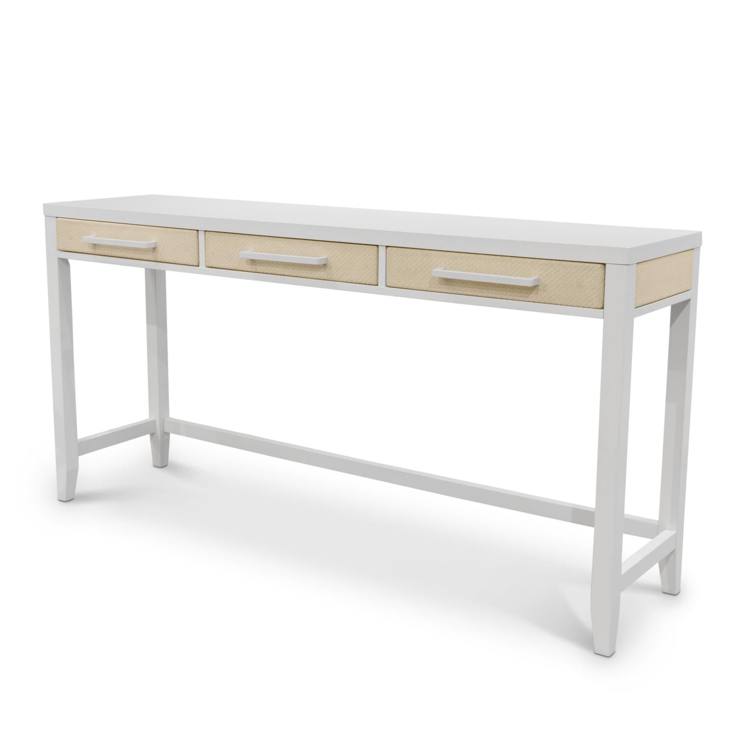 Miramar 3-Drawer Console w/ Power. Sand and Stark White Finish