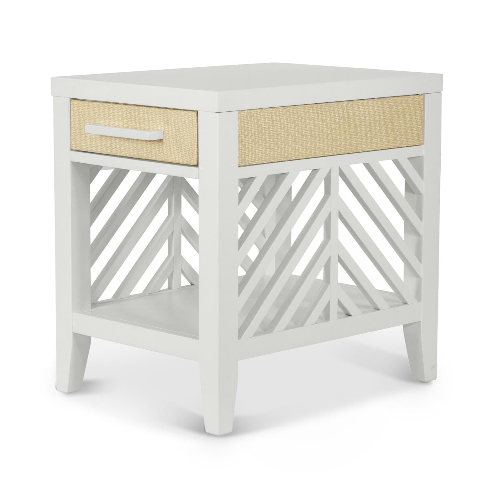 Miramar 1-Drawer Chairside Table. Sand and Stark White Finish