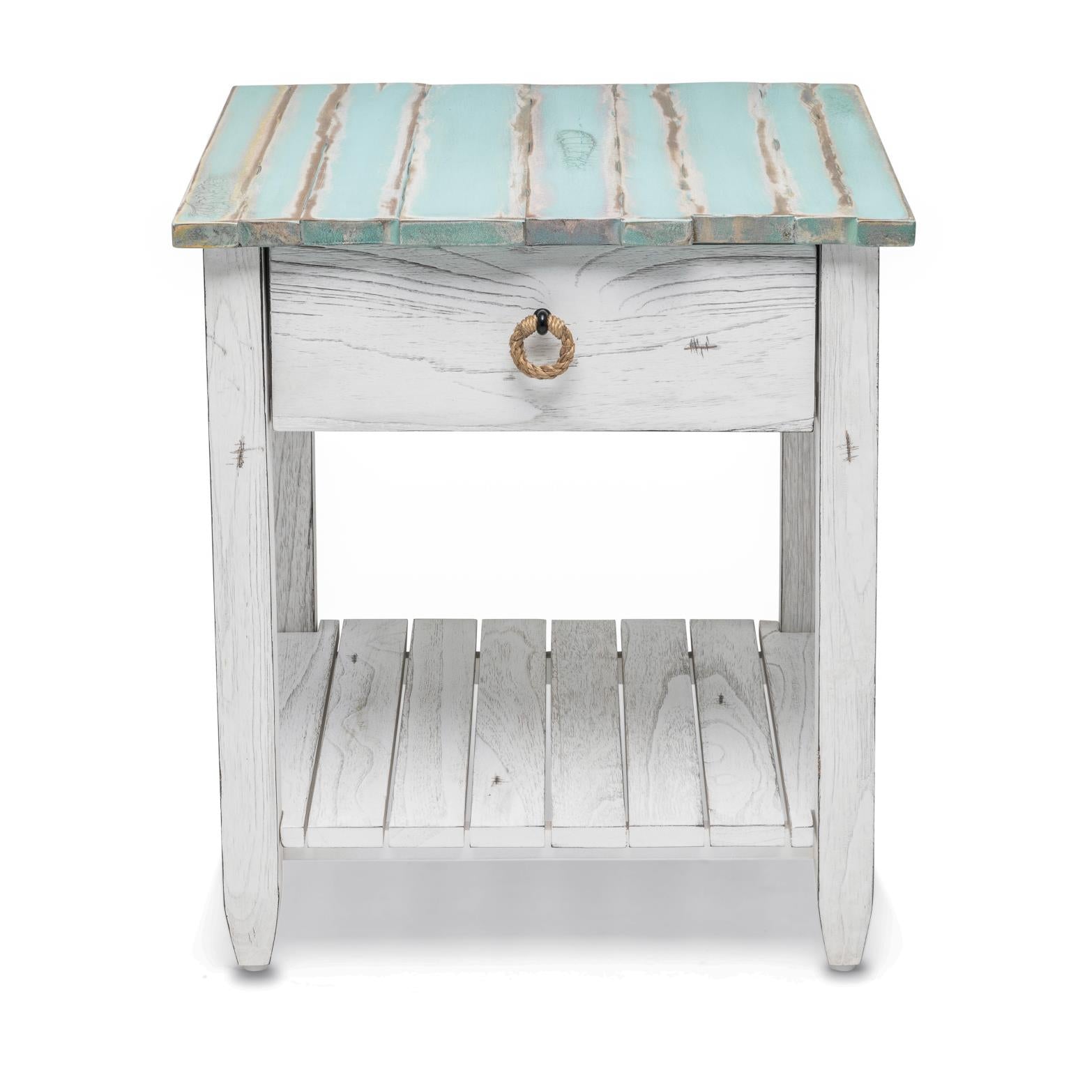 Picket Fence End Table Distressed Bleu/White Finish