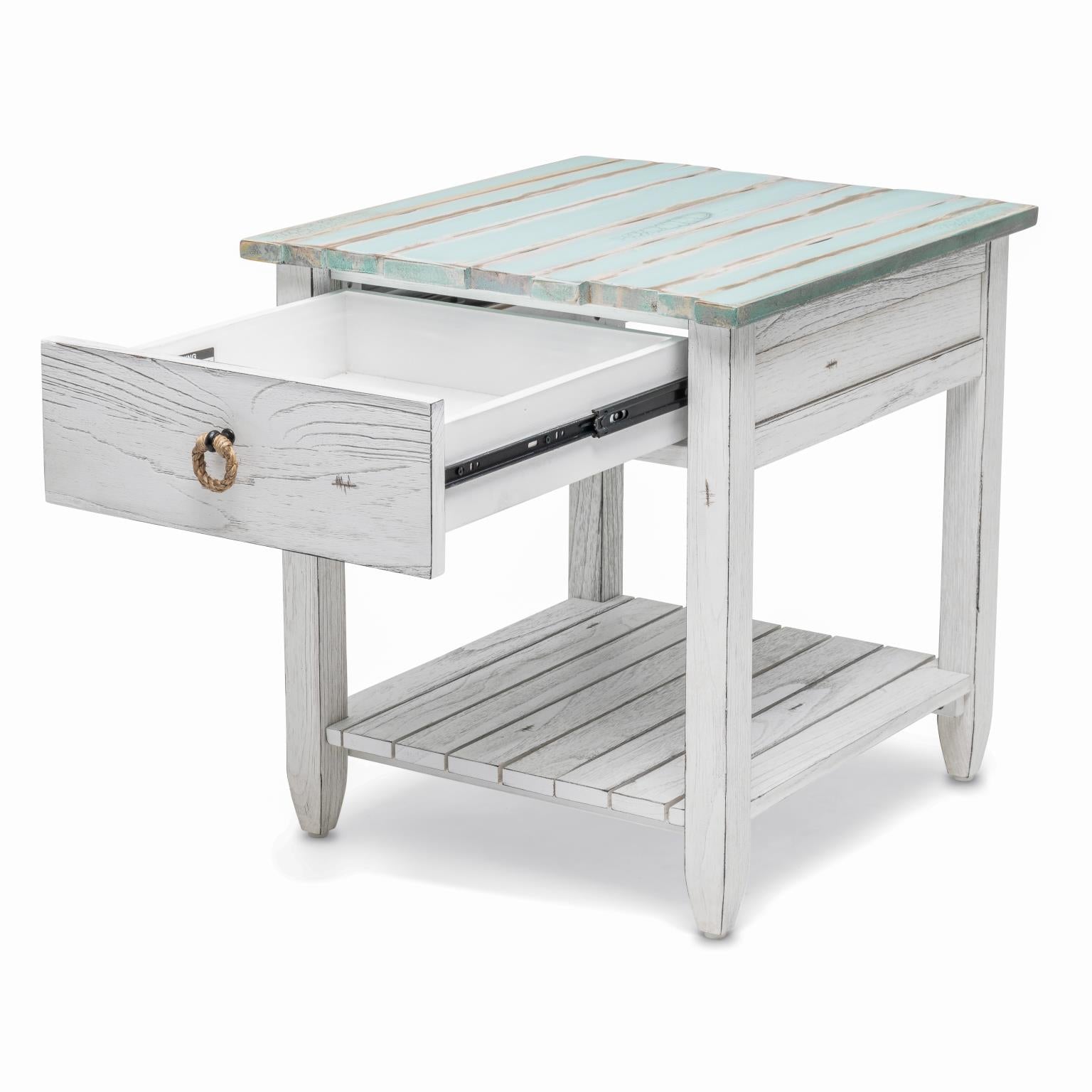 Picket Fence End Table Distressed Bleu/White Finish