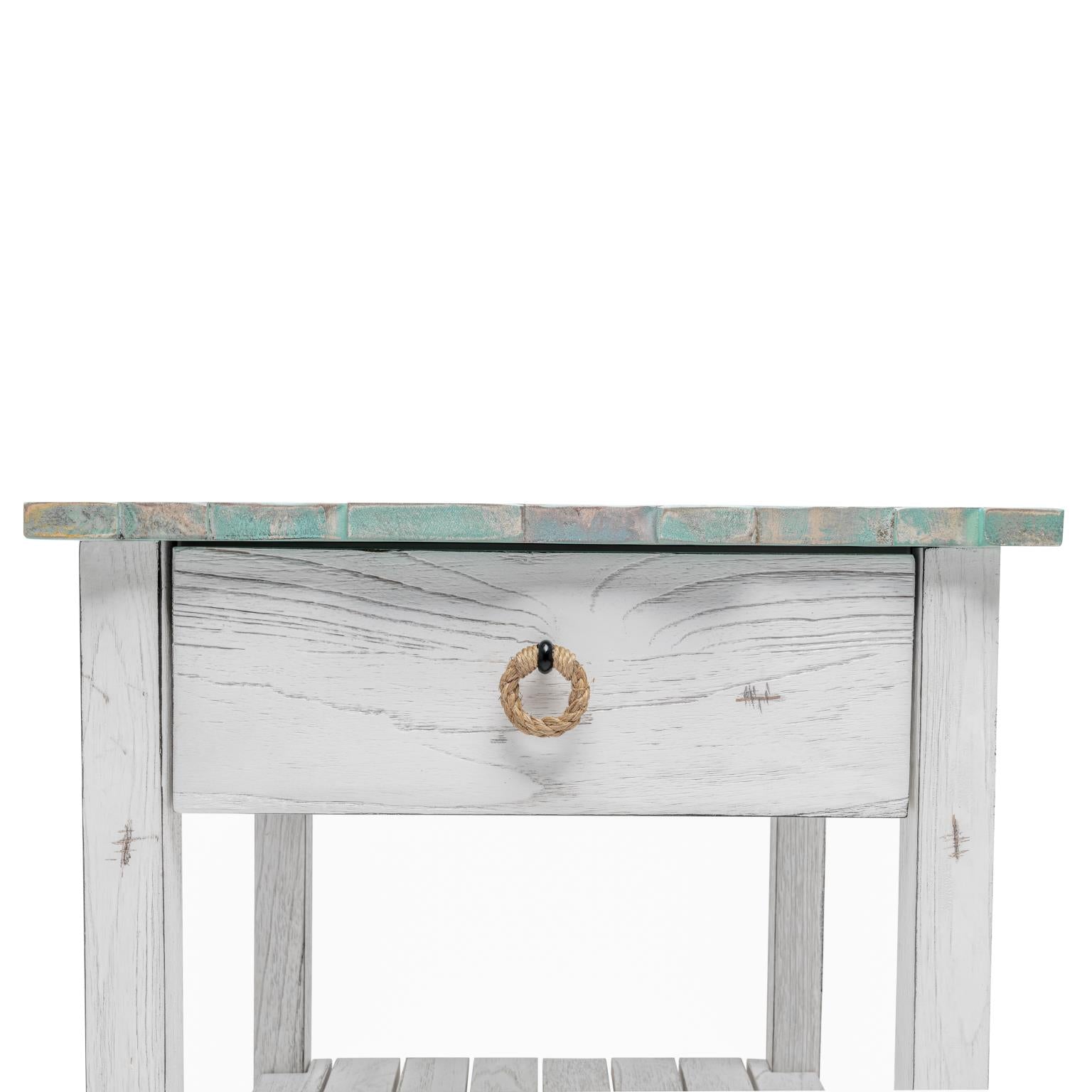 Picket Fence End Table Distressed Bleu/White Finish