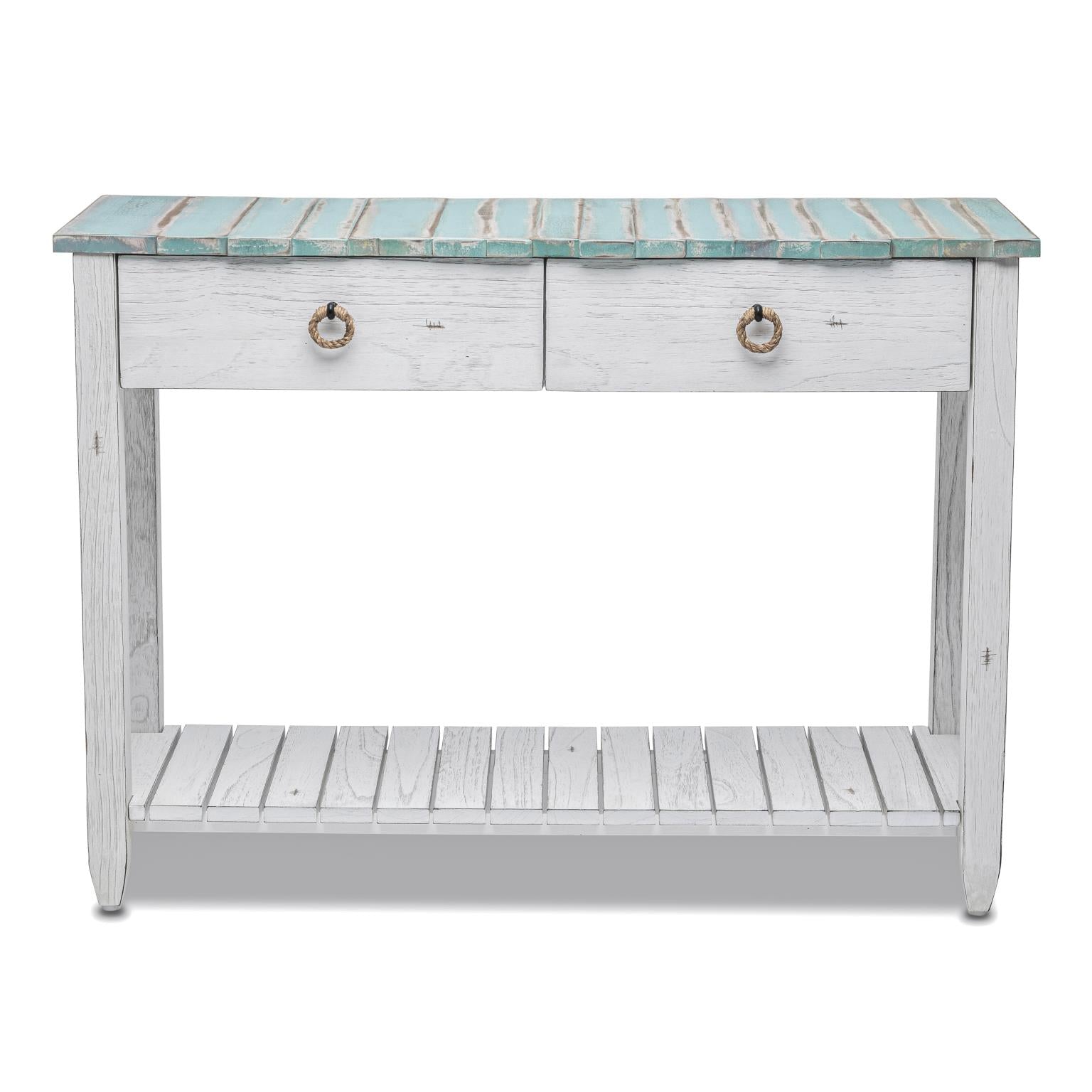 Picket Fence Console Table Distressed Bleu/White Finish
