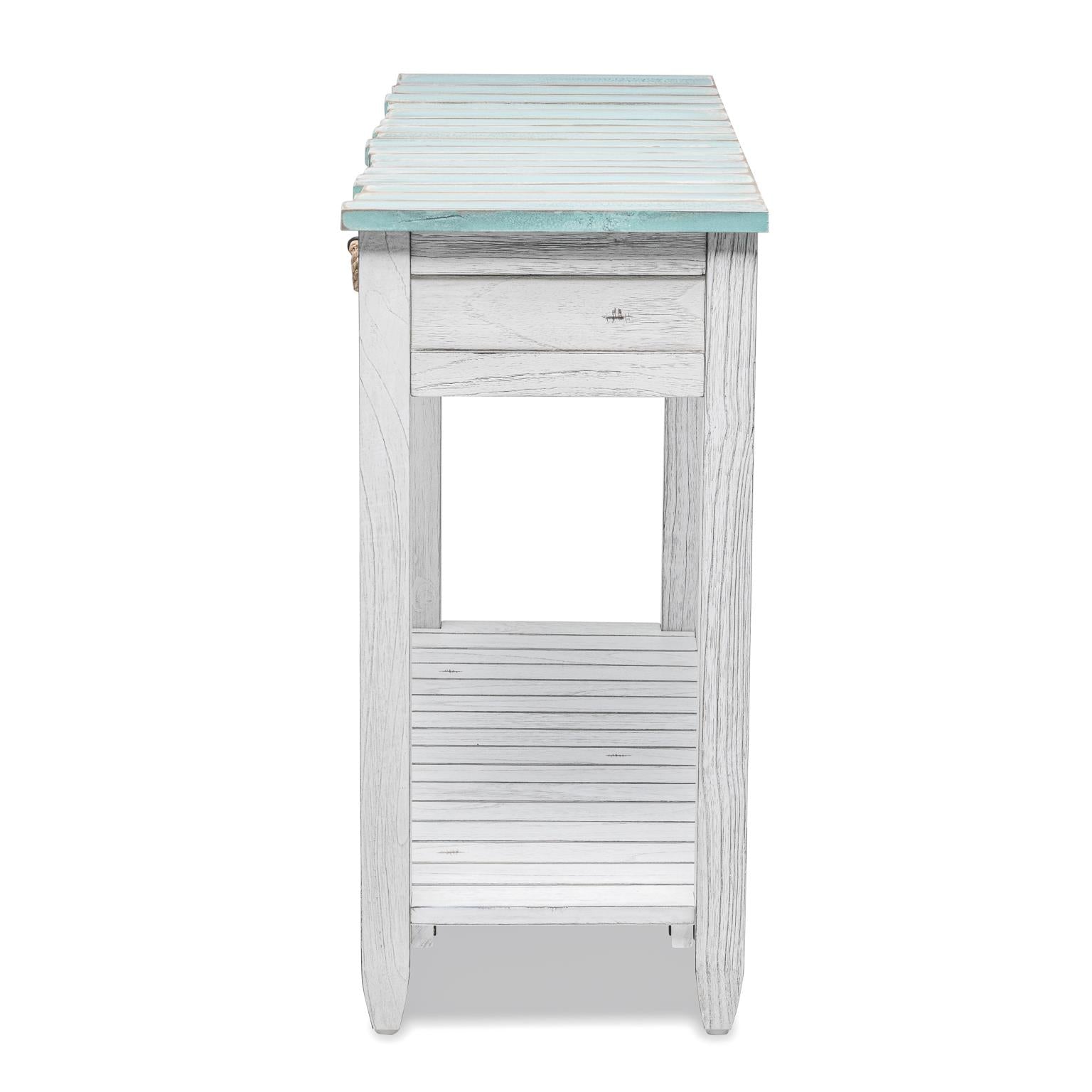Picket Fence Console Table Distressed Bleu/White Finish