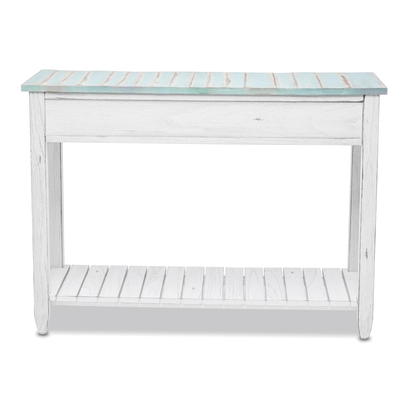 Picket Fence Console Table Distressed Bleu/White Finish